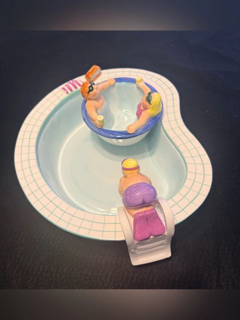 Lotus 1995 Chubby Chip and Dip Bowl Set Swimming Pool Party Ceramic Set
